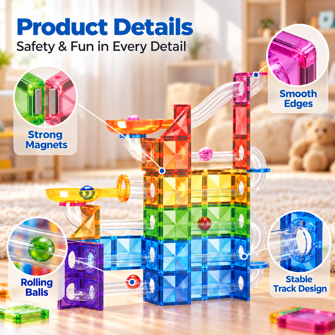 Magnetic Tiles Marble Run – 115-Piece Building Set with Clear Tubes (BLK3054)