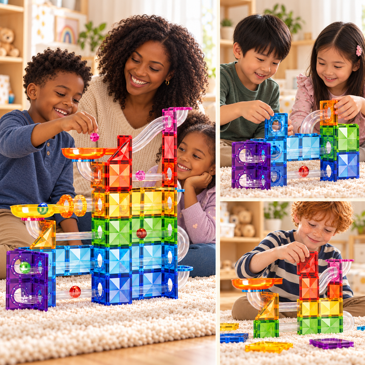 Magnetic Tiles Marble Run – 115-Piece Building Set with Clear Tubes (BLK3054)