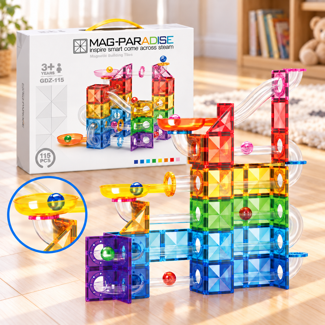 Magnetic Tiles Marble Run – 115-Piece Building Set with Clear Tubes (BLK3054)