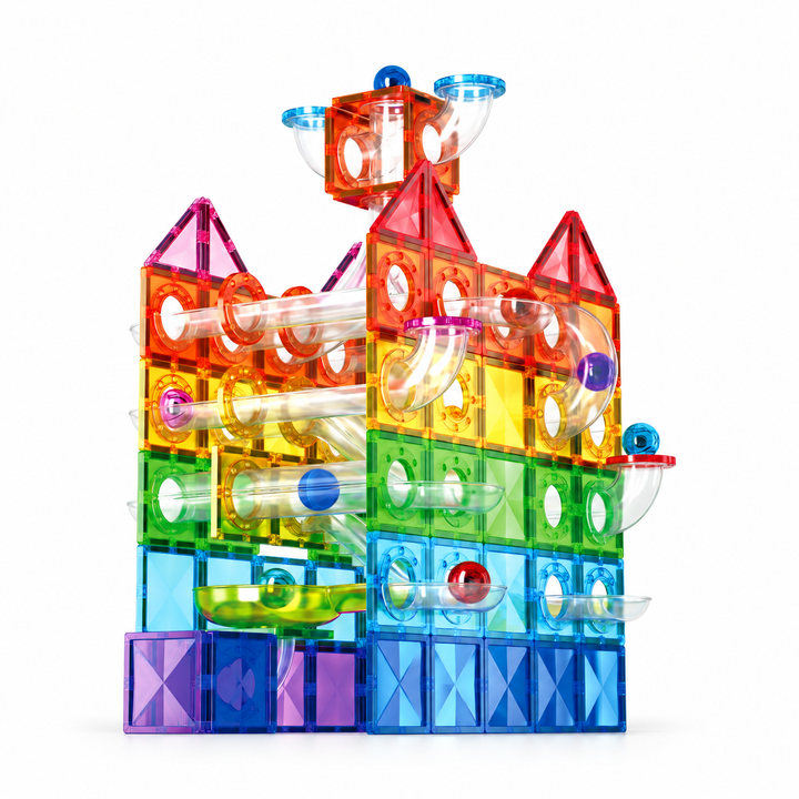 Magnetic Tiles Marble Run – 155-Piece Building Set with Clear Tubes (BLK3055)