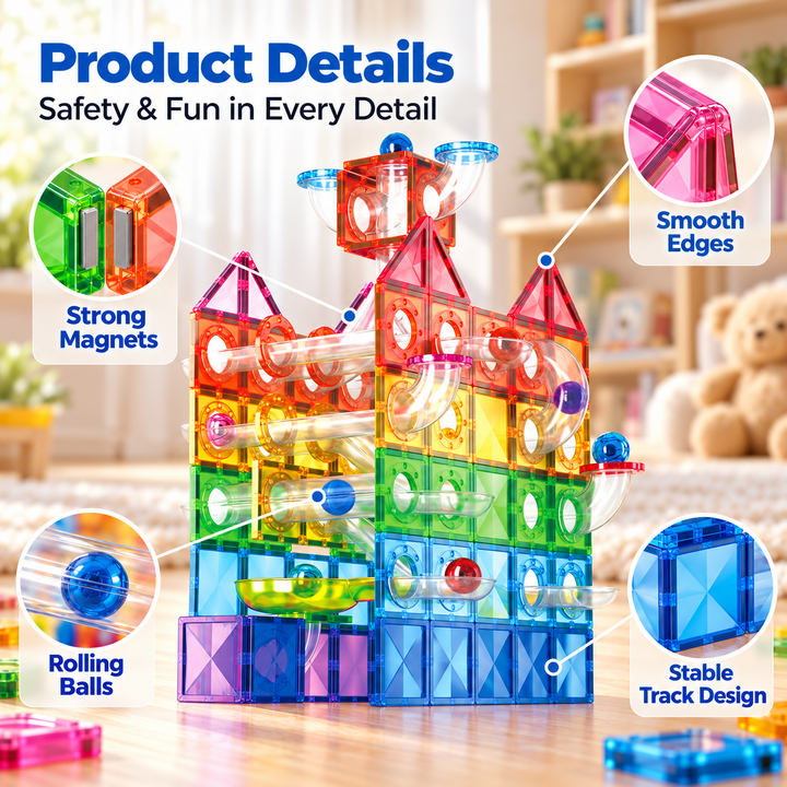 Magnetic Tiles Marble Run – 155-Piece Building Set with Clear Tubes (BLK3055)