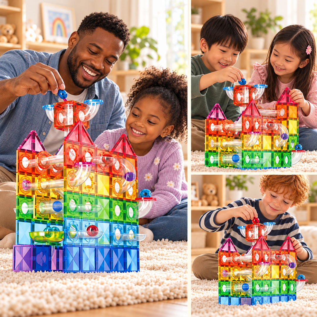 Magnetic Tiles Marble Run – 155-Piece Building Set with Clear Tubes (BLK3055)
