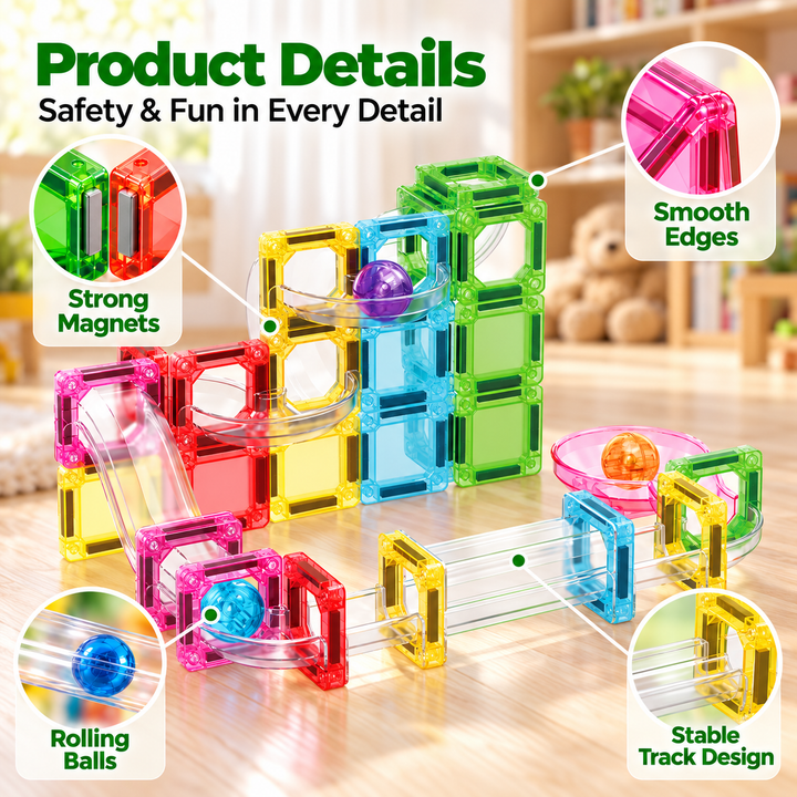 Mini Magnetic Tiles Marble Run – 50-Piece Building Set (BLK3062)