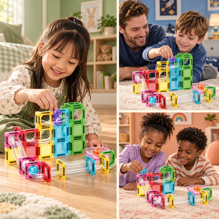 Mini Magnetic Tiles Marble Run – 50-Piece Building Set (BLK3062)