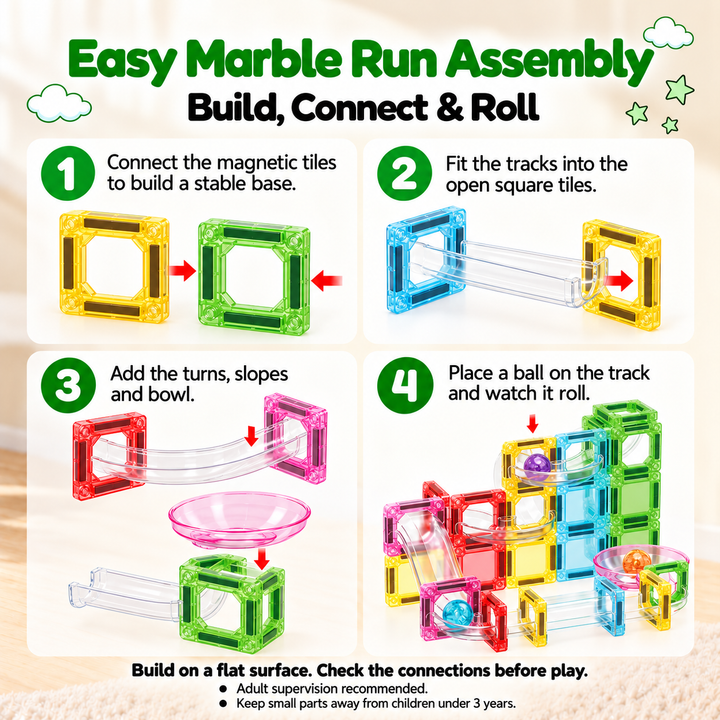 Mini Magnetic Tiles Marble Run – 50-Piece Building Set (BLK3062)