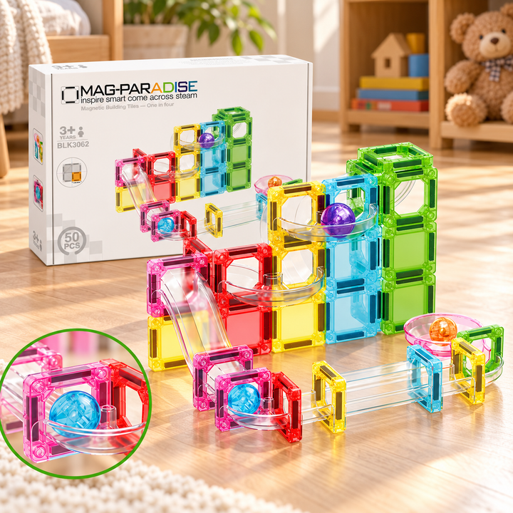 Mini Magnetic Tiles Marble Run – 50-Piece Building Set (BLK3062)