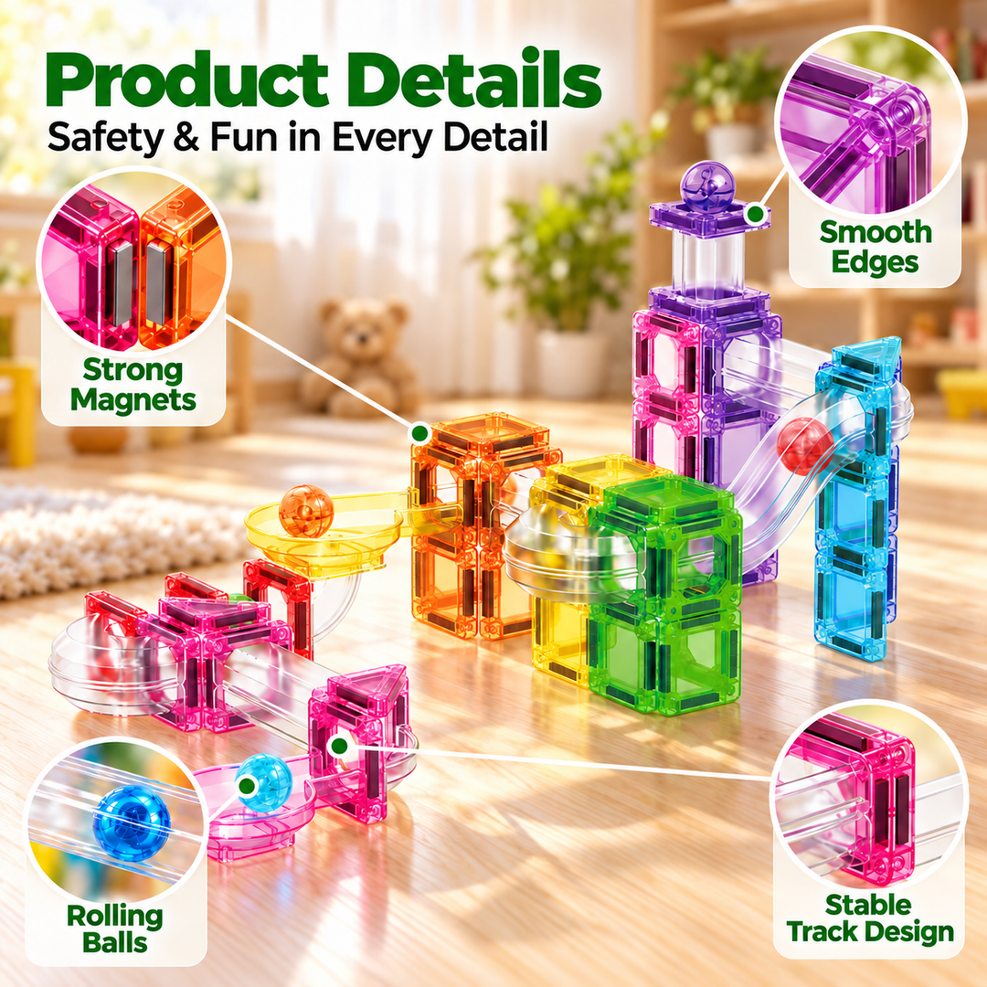 Mini Magnetic Tiles Marble Run – 80-Piece Building Set (BLK3063)