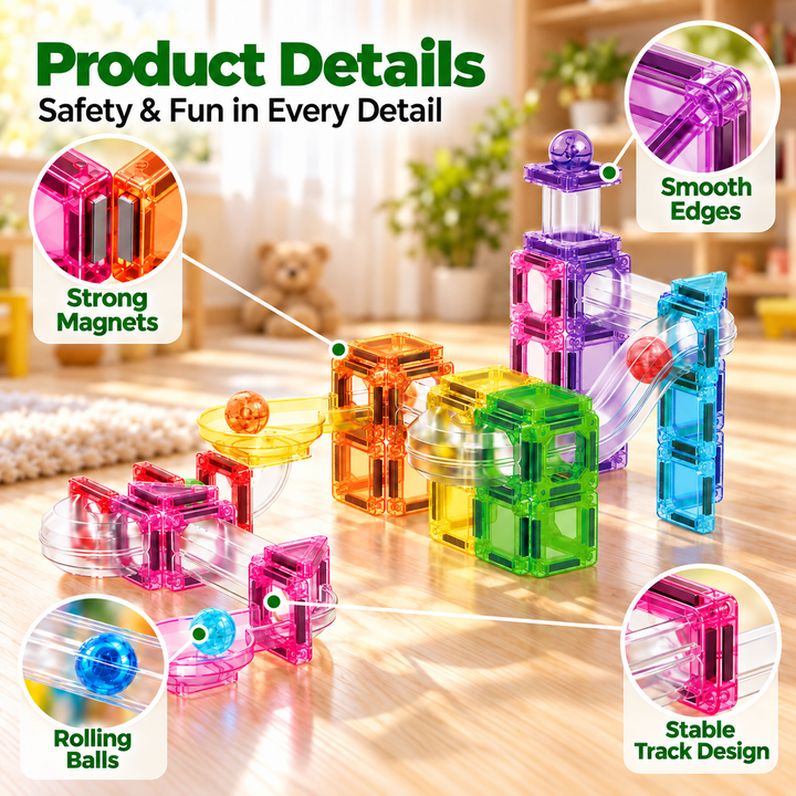 Mini Magnetic Tiles Marble Run – 80-Piece Building Set (BLK3063)
