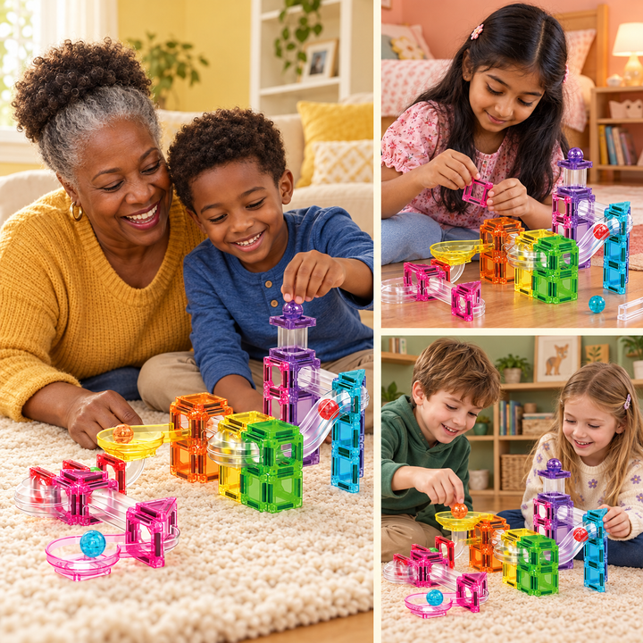 Mini Magnetic Tiles Marble Run – 80-Piece Building Set (BLK3063)