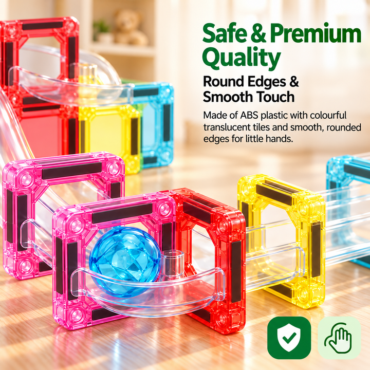 Mini Magnetic Tiles Marble Run – 80-Piece Building Set (BLK3063)