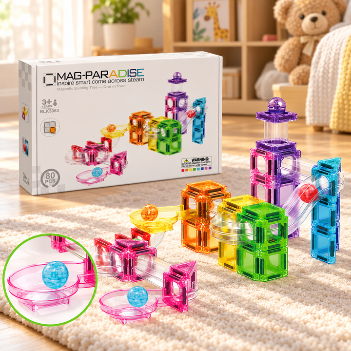 Mini Magnetic Tiles Marble Run – 80-Piece Building Set (BLK3063)