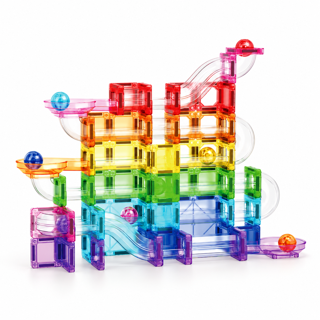120-Piece Mini Magnetic Tiles Marble Run Set with Clear Tubes (Set BLK3064)