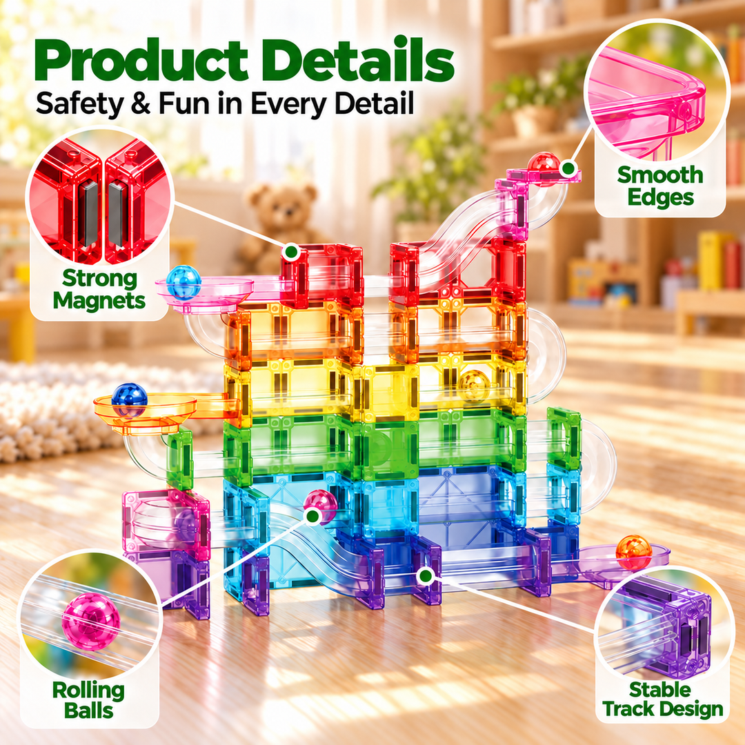 120-Piece Mini Magnetic Tiles Marble Run Set with Clear Tubes (Set BLK3064)