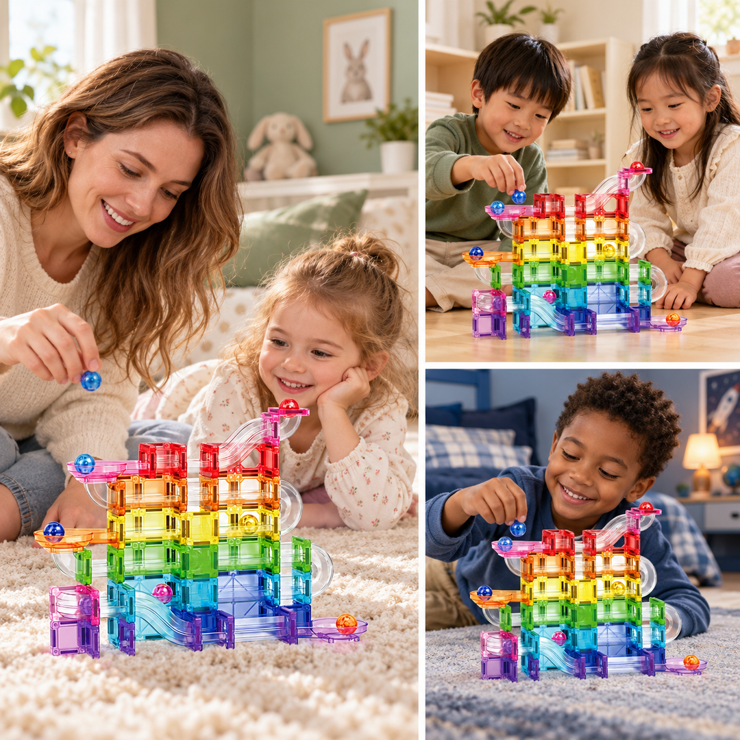 120-Piece Mini Magnetic Tiles Marble Run Set with Clear Tubes (Set BLK3064)