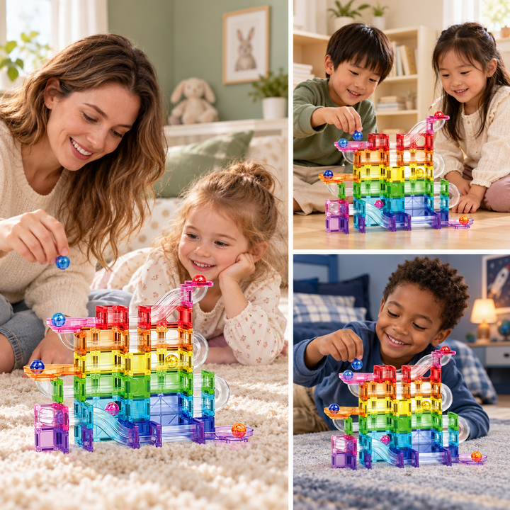 120-Piece Mini Magnetic Tiles Marble Run Set with Clear Tubes (Set BLK3064)