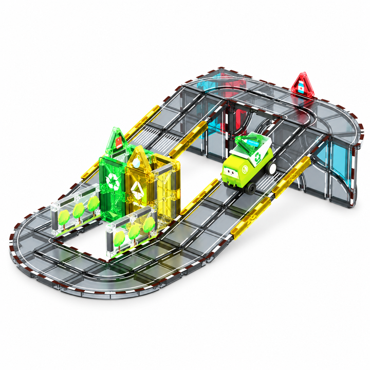 Magnetic Tiles Recycling Track – 46-Piece Set with Motorised Recycling Truck (BLK3075)