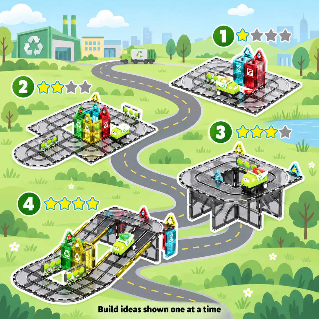 Magnetic Tiles Recycling Track – 46-Piece Set with Motorised Recycling Truck (BLK3075)