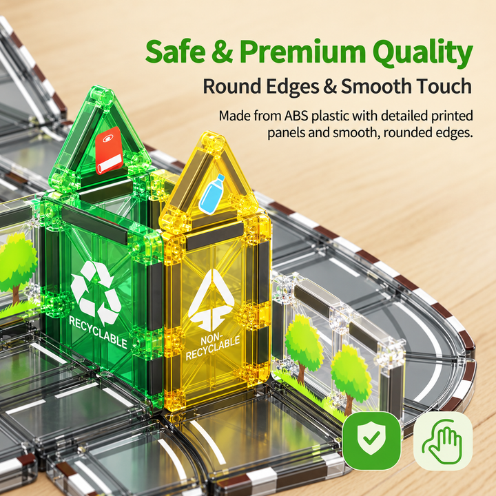 Magnetic Tiles Recycling Track – 46-Piece Set with Motorised Recycling Truck (BLK3075)