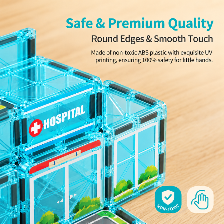 Magnetic Tiles Hospital Track – 30-Piece Set with Motorised Ambulance (BLK3078)