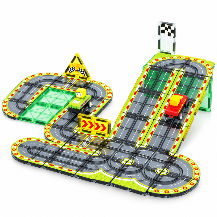 Magnetic Tiles Race Track – 45-Piece Set with 2 Motorised Cars (BLK3082)