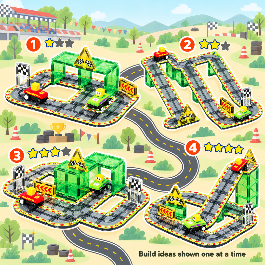 Magnetic Tiles Race Track – 45-Piece Set with 2 Motorised Cars (BLK3082)