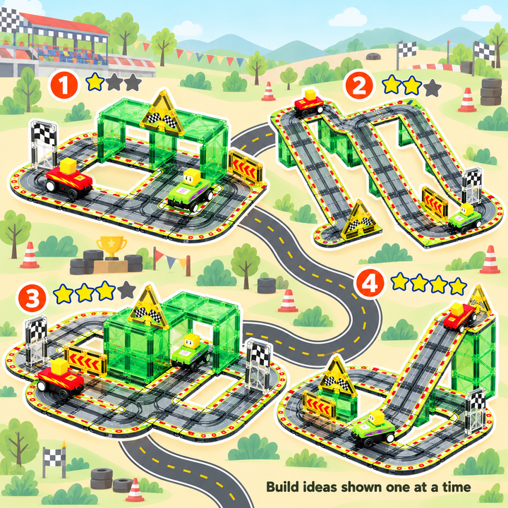 Magnetic Tiles Race Track – 45-Piece Set with 2 Motorised Cars (BLK3082)