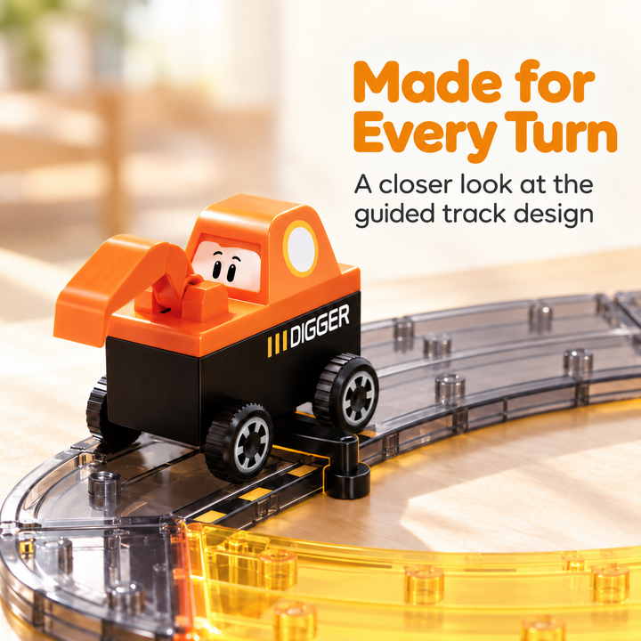 Magnetic Tiles Construction Track – 40-Piece Set with Random Construction Vehicle (BLK3090)