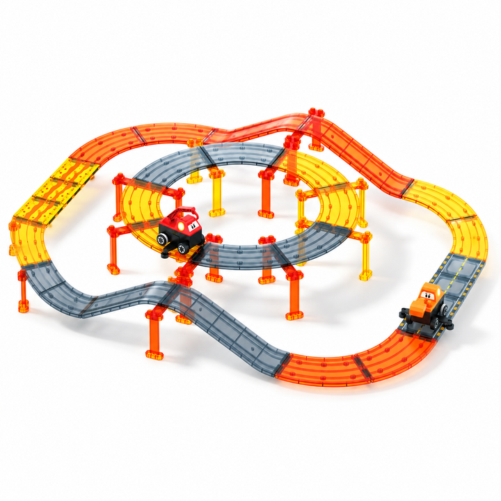 Magnetic Tiles Construction Track – 100-Piece Set with Crane & Digger (BLK3092)