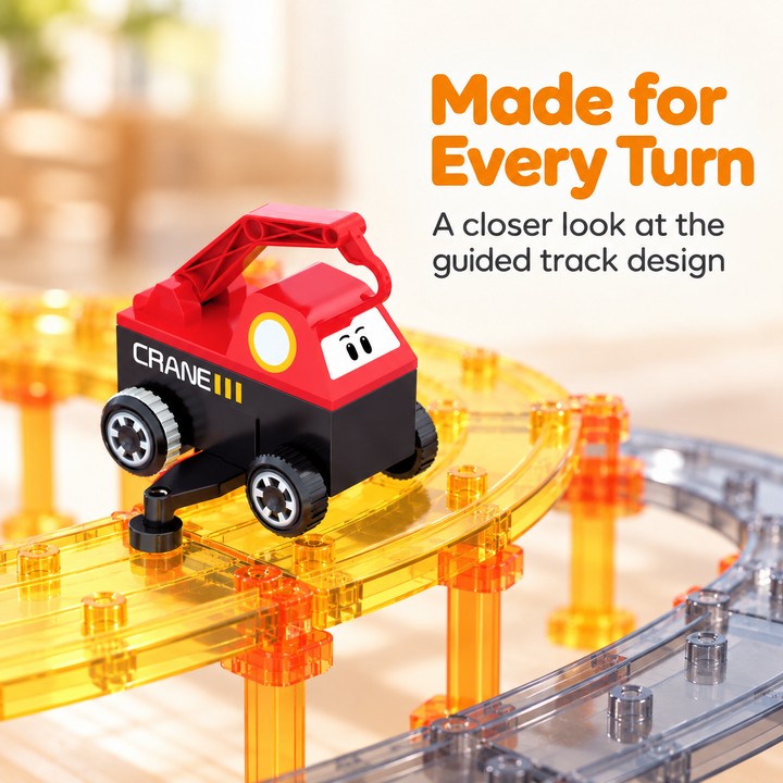 Magnetic Tiles Construction Track – 100-Piece Set with Crane & Digger (BLK3092)