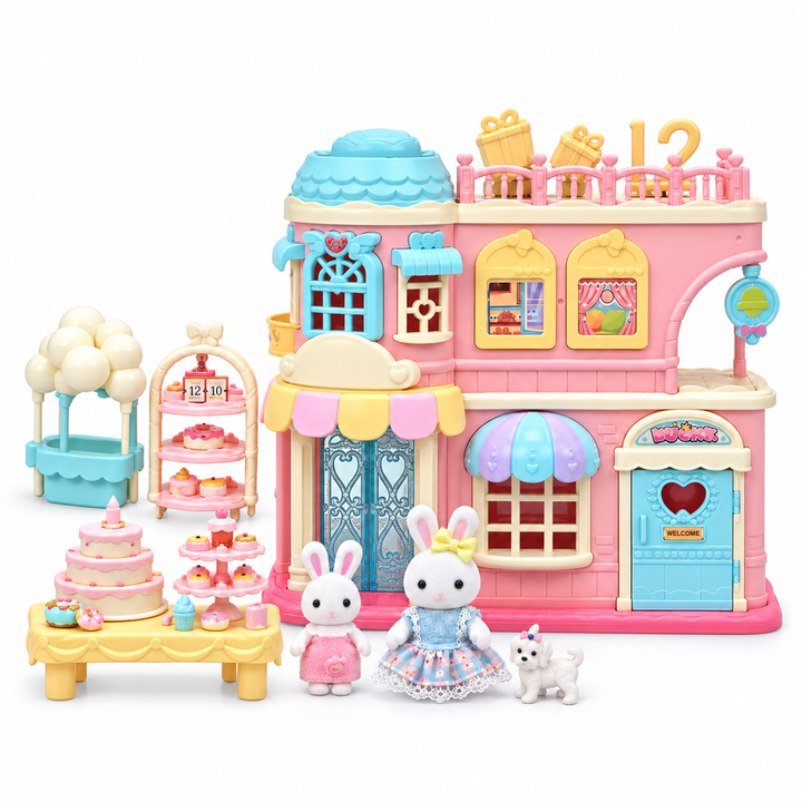 Bunny Dollhouse Sweet Shop Playset Cake Candy Store Pretend Play Toy (Set K030)