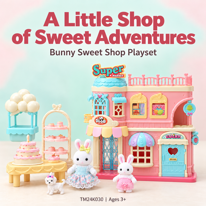 Bunny Dollhouse Sweet Shop Playset Cake Candy Store Pretend Play Toy (Set K030)