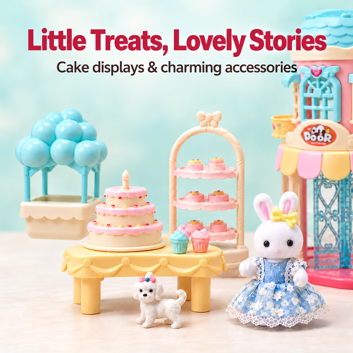 Bunny Dollhouse Sweet Shop Playset Cake Candy Store Pretend Play Toy (Set K030)