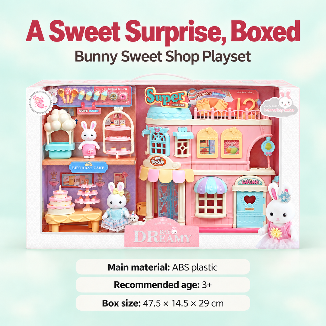 Bunny Dollhouse Sweet Shop Playset Cake Candy Store Pretend Play Toy (Set K030)