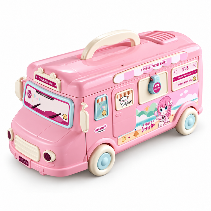 Doll Camper Van Bus Playset Fold Out Dollhouse Furniture Carry Case (Set K031)