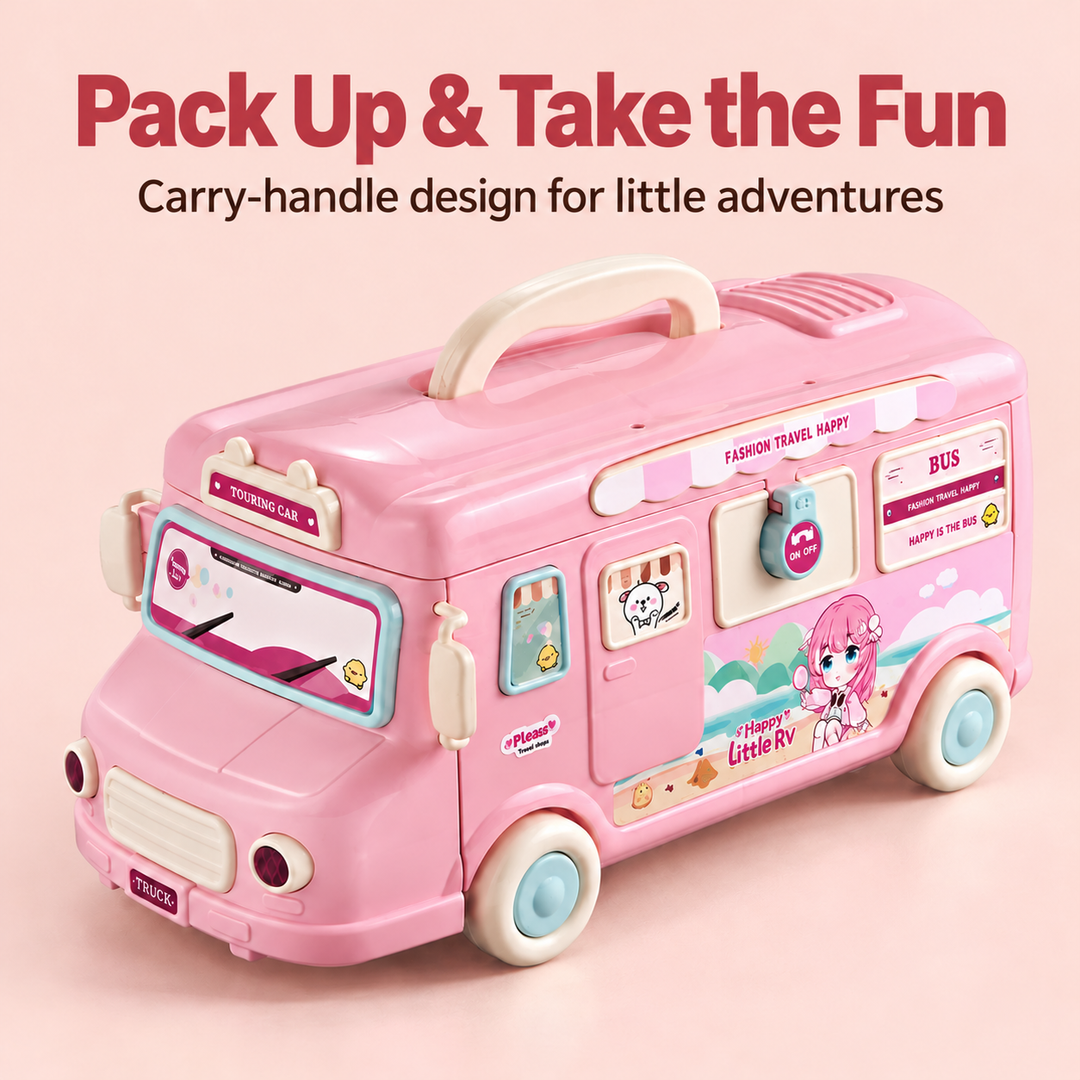 Doll Camper Van Bus Playset Fold Out Dollhouse Furniture Carry Case (Set K031)
