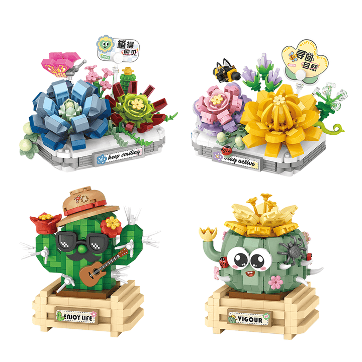 Mirco Blocks Cactus & Lotus Potted (Set 8831-8834)